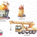 Watercolor Construction Vehicles Dump Truck Crane Clipart Digger ...