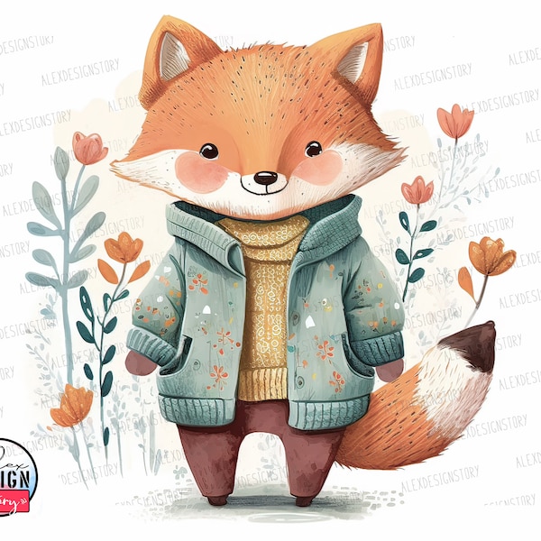 Cute Fox Clipart - Printable Fox Art, Woodland Fox png, Cute Printable Art, Fox Clip Art, Nursery Decor Wall Art, Digital Download