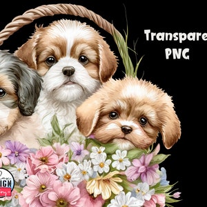 Watercolor Cute Puppies Clipart PNG - Cute Dog With Flowers, Puppy ...