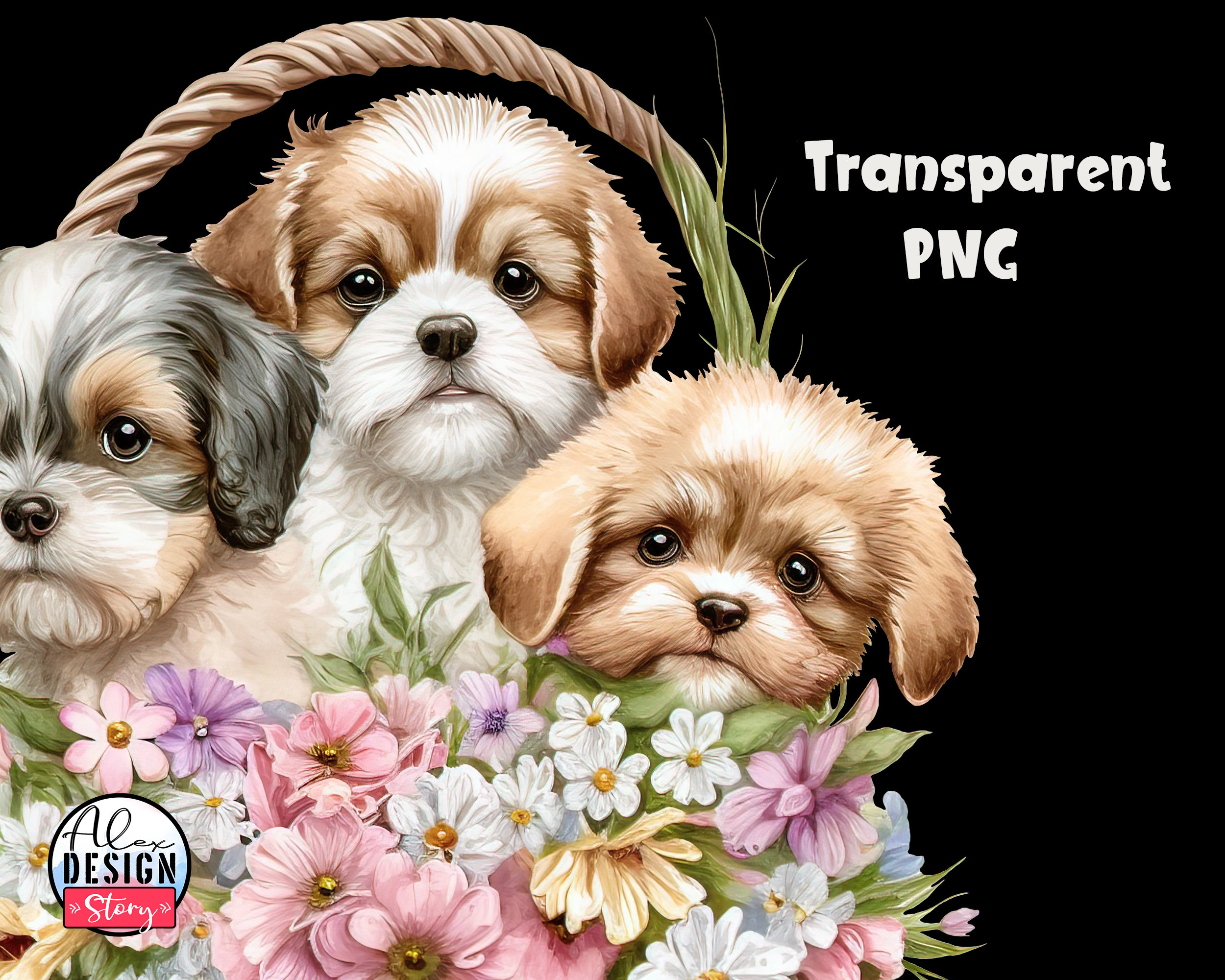 Watercolor Cute Puppies Clipart PNG - Cute Dog With Flowers, Puppy ...