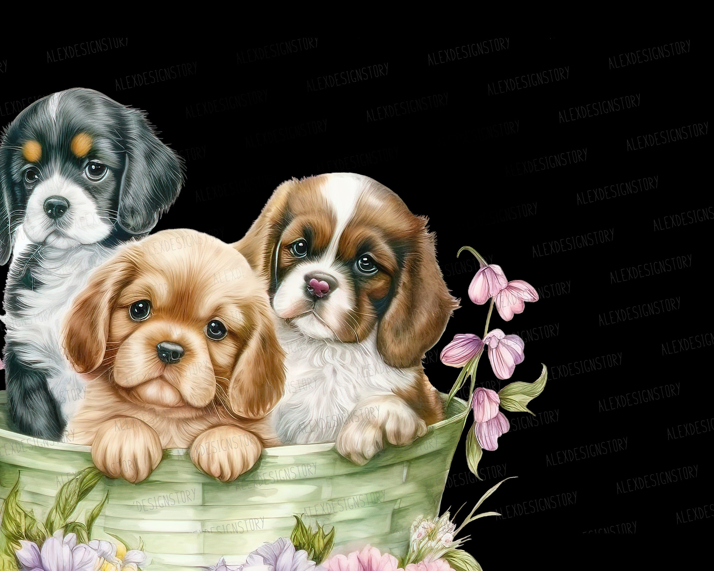 Watercolor Cute Puppies Clipart PNG - Easter Puppy Dog, Puppy Flowers ...