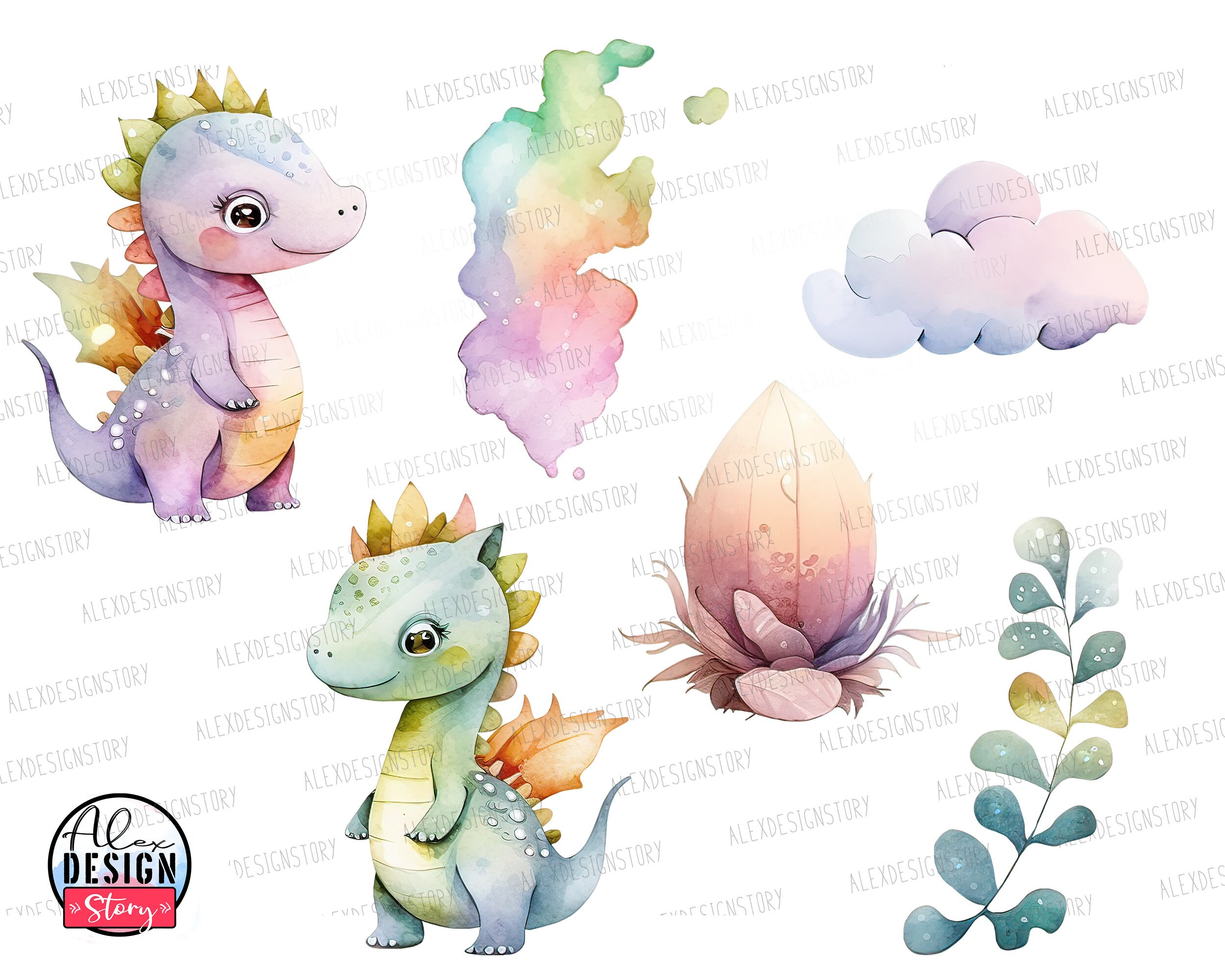 Cute Baby Dragon Clipart Mystical Animal Nursery Graphics for Kids ...