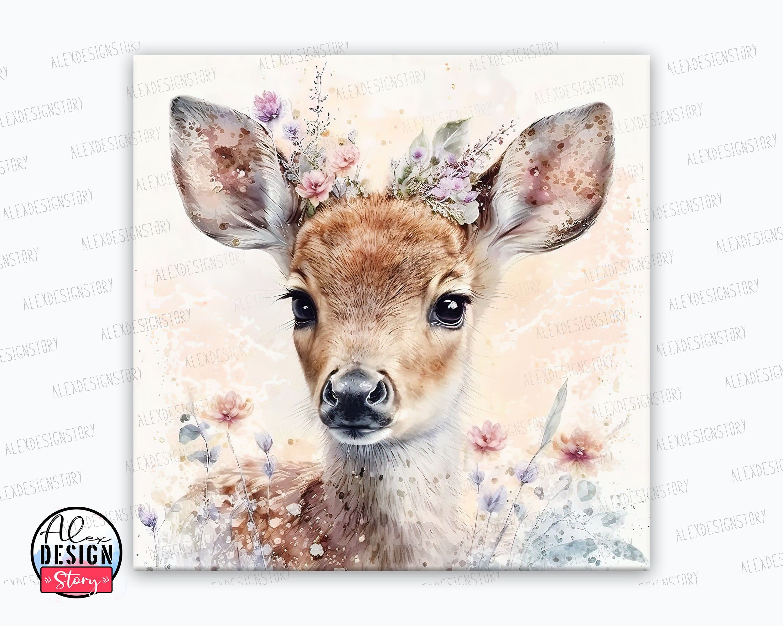 Watercolor Cute Deer Printable - Woodland Deer Nursery Decor, Deer ...