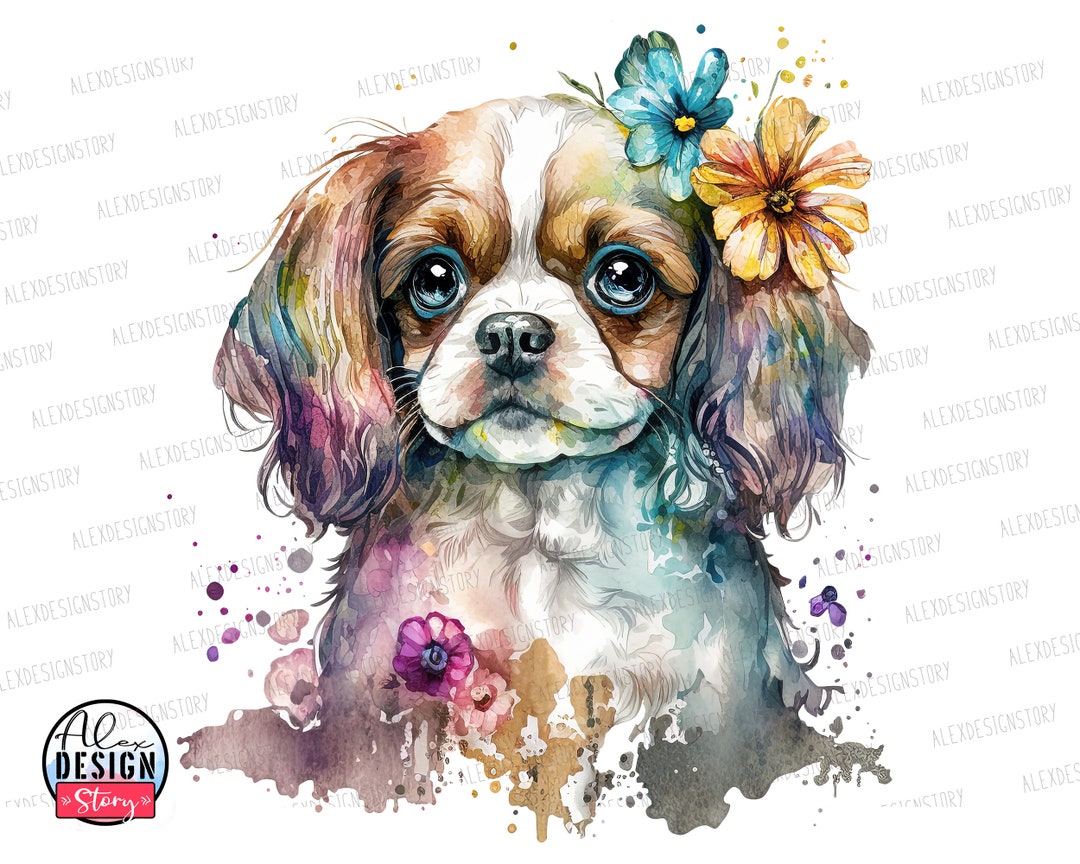 Cute Dog With Flowers - Watercolor Pet Clipart, Puppy Flowers, Dog ...