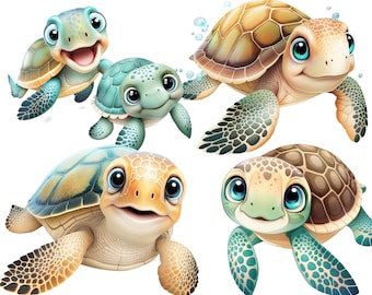 Cute Sea Turtle Clipart, Ocean Animals Sea Turtle Png, Kids Animal Art, Baby Sea Turtle, Nursery Baby Shower Graphics, Cute Sea Animals