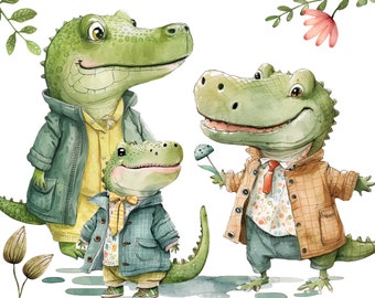Watercolor Crocodile Clipart – Cute Alligator Art, Reptile Decor (PNG)