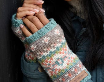 Knitted Pastel Fair Isle Handwarmers: 100% Merino Wool | Pachamama
