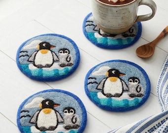 Felt Penguin Coasters Set of 4: 100% Wool, Pachamama