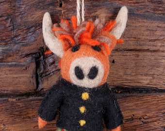 Hand Felted Highland Cow Ornament - Scottish Highland Cow Christmas Tree Decoration - Felted Cow - Fair Trade - Pachamama