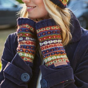 Blue Fair Isle Knitted Handwarmers - Fair Isle Fingerless Gloves - 100% Wool - Fleece Lined - Fair Trade - Colorado - Pachamama
