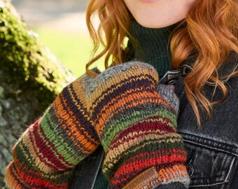 Women's Knitted Stripy Sunset Handwarmers: 100% Wool, Pachamama