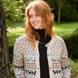 Knitted Cat Cardigan - Kitten Fair Isle Cardi - All Season Cardigan - Traditional Fairisle Knit - Oatmeal Cardigan - Pachamama