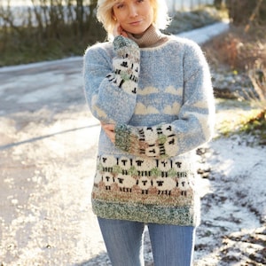 Women&#39;s Cosy Sheep Jumper - Knitted Sheep Sweater - 100% Wool & Mohair - Ethical Clothing - Pastel Blue - Oversized Cozy Sweater - Pachamama