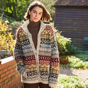 Chunky Knit Rainbow Fair Isle Cardigan:100% Wool, Pachamama