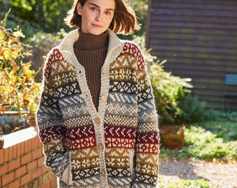 Chunky Knit Rainbow Fair Isle Cardigan:100% Wool, Pachamama