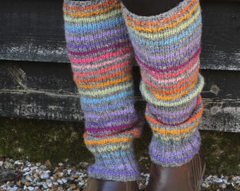 Women's Rainbow Stripe Knitted Legwarmers - 100% Wool | Pachamama