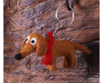 Porte-clés en feutre - Porte-clés pour chien saucisse - Animaux de ferme - Charme de sac à main - Cadeau du commerce équitable - Pachamama