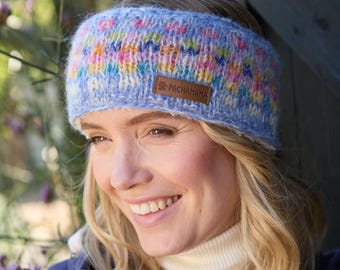 Womens Pastel Fair Isle Headband - Fair Isle Ear warmer - Wool Headband - Winter Headband - Mohair Wool - Sherpa Fleece Lining - Pachamama