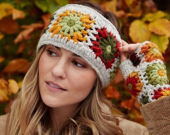 Womens Crocheted Bobble Beanie - Granny Square Crochet 