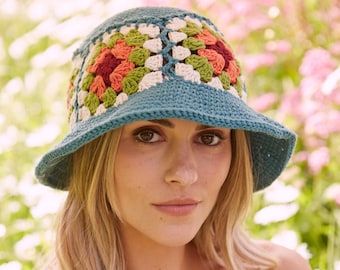 Women’s Summer Bucket Hat – Crochet Granny Square, 100% Cotton | Pachamama