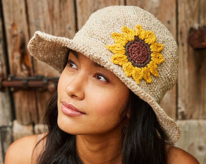 Women’s Summer Hat – Hemp & Cotton, Adjustable Wire Brim, Daisy, Sunflower | Pachamama