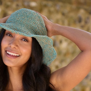 Damsolhatt i hampa och bomull - Justerbar trådbrätte - Hinkhatt - Handvirkad sommarhatt - Semesterhatt - Strandhatt - Pachamama
