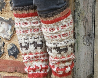 Walking the Dog Knitted Legwarmers - Dog Pattern - Dog Walking Legwarmers - Dog Motif - 100% Wool - Handknitted - Fair Trade - Pachamama
