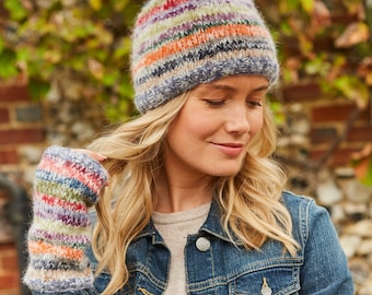 Women's Muted Rainbow Beanie - Knitted Woolly Hat - Handmade Gloves - Headband - 100% Wool - Fair Trade - Mohair Wool - Pachamama