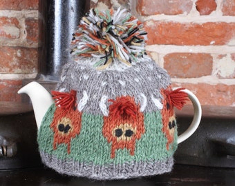 Highland Kuh Teewärmer - Passend für 6 Tassen Topf / 1,2 Liter - 100% Wolle und Fleece gefüttert | Pachamama