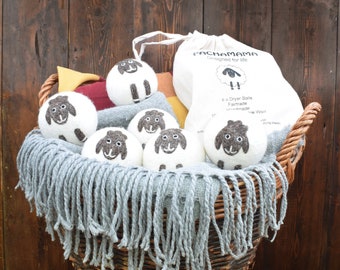 Moutons pour sèche-linge - Lot de 3 et lot de 6 - 100 % laine - Boules à lessive feutrées - Adoucissant naturel - Troupeau de moutons - Pachamama