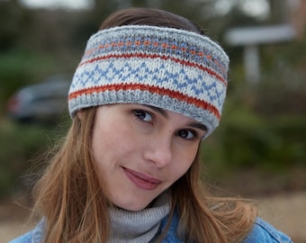 Women's Fair Isle Hat - Headband - Fingerless - Winter Hat - 100% Wool - Hand Knitted - Fleece band - Ethical Clothing - Pachamama