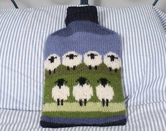 Flock of Sheep Knitted Hot Water Bottle Cover: 100% Wool - Includes 2L bottle | Pachamama