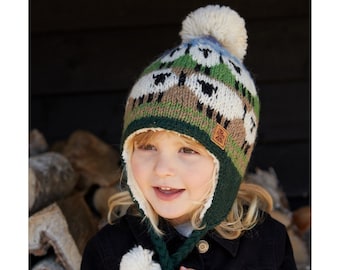 Adults & Kids Sheep Chullo - 100% Wool - Snowy Sheep - Fluffy Fleece Lining - Handknitted - Fair Trade - Pachamama