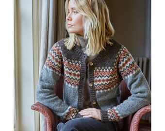 Women's Handknitted Cardigan - 100% Wool - Ethical Clothing - Diamond Cardigan - Grey Cardi, Green and Burgundy Available - Pachamama