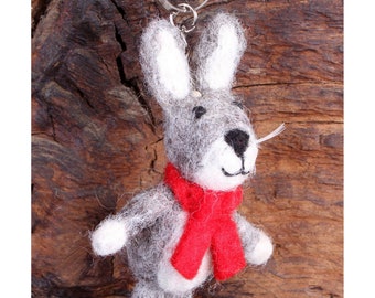 Porte-clés feutre lièvre - Porte-clés lapin feutré - Charme de sac à main animal - Cadeau éthique - Cadeau unique fait à la main - Présent du commerce équitable