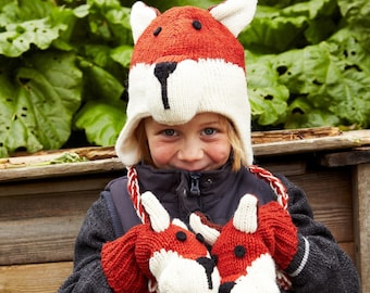 Children's Fox Hat, Fox Earmuffs - Fox Mittens - Kids Handmade Fox - Fox Faux Fur Earmuffs -  Fleece Lining - Fair Trade Pachamama - Fox hat