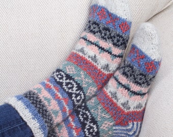 Women's Hand Knitted Long Socks 100% Wool Fair Trade | Etsy UK