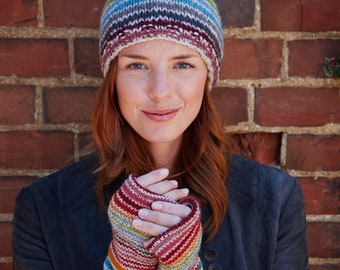 Women's Winter Hat - Multicoloured Fingerless Gloves - Colourful Headband - Rainbow Design - Fair Trade - Sustainable Fashion - Pachamama