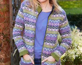 Women's Fair Isle Zip Jacket - 100% Wool - Grey - Olive - Denim - Oatmeal - Fair Trade - Sustainable Fashion - Pachamama