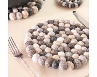 100% Wool Handfelted Placemat, Felt Ball Place Mat, Handmade Tableware Natural Pebble Colour, Fair Trade Table Protector, Place Setting