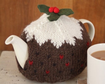 Handgestrickter Weihnachtspudding Teewärmer, 100% Wolle, mit Fleece gefüttert, Fair Trade, festliches Geschenk