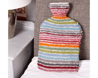 Handmade Rainbow Stripe Hot Water Bottle, 100% Wool, Fair Trade, Includes 2L Hot Water Bottle, Cosy Winter Warmer, Bright Striped Design