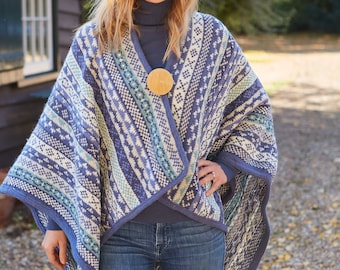 Women's Fair Isle Knit Wrap - Spring Knitted Wrap - Poncho Wrap - 100% Wool - Festival Clothing - Handmade - Fair Trade - Pachamama