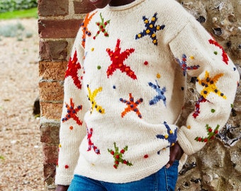 Bright Starfish Sweater - Hand Knitted Jumper - Multicoloured