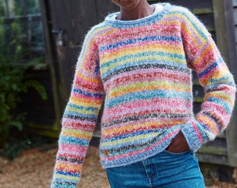 Women's Mohair Rainbow Knit Sweater - Multicoloured Jumper - Pastel Rainbow Pullover - Handmade - Super Soft Jumper - Fair Trade - Pachamama