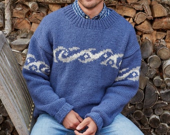 Men's Surf Jumper - Wave Knitted Sweater - Knit Pullover - 100% Wool - Handmade in Nepal - Sustainable Clothing - Fair Trade - Pachamama