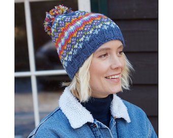 Women's Hand Knitted Denim Fair Isle 