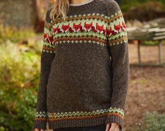 Women's Knitted Fox Jumper Brown Knit Sweater Animal Jumper