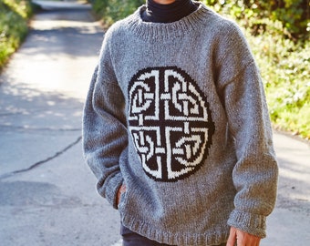 Men's & Women's Celtic Knot Jumper - Unisex Hand Knit Sweater - Knitted Motif Pullover - Retro - Oversized Jumper - Fair Trade - Pachamama