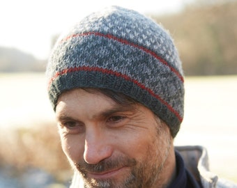 Men's Knitted Beanie Fair Isle Beanie Subtle Pattern Men's